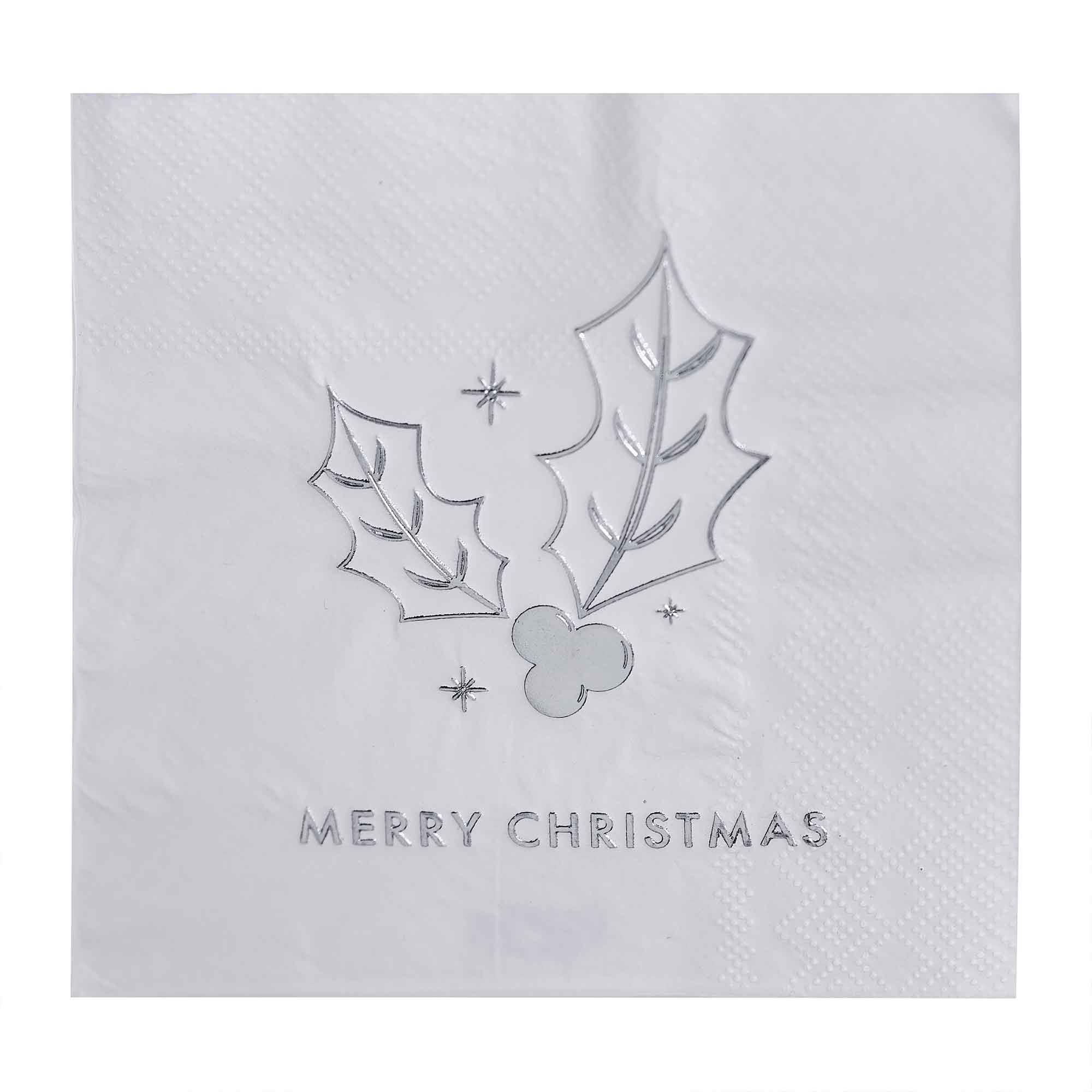 Christmas Silver Glitter Beverage Napkins Pack of 16