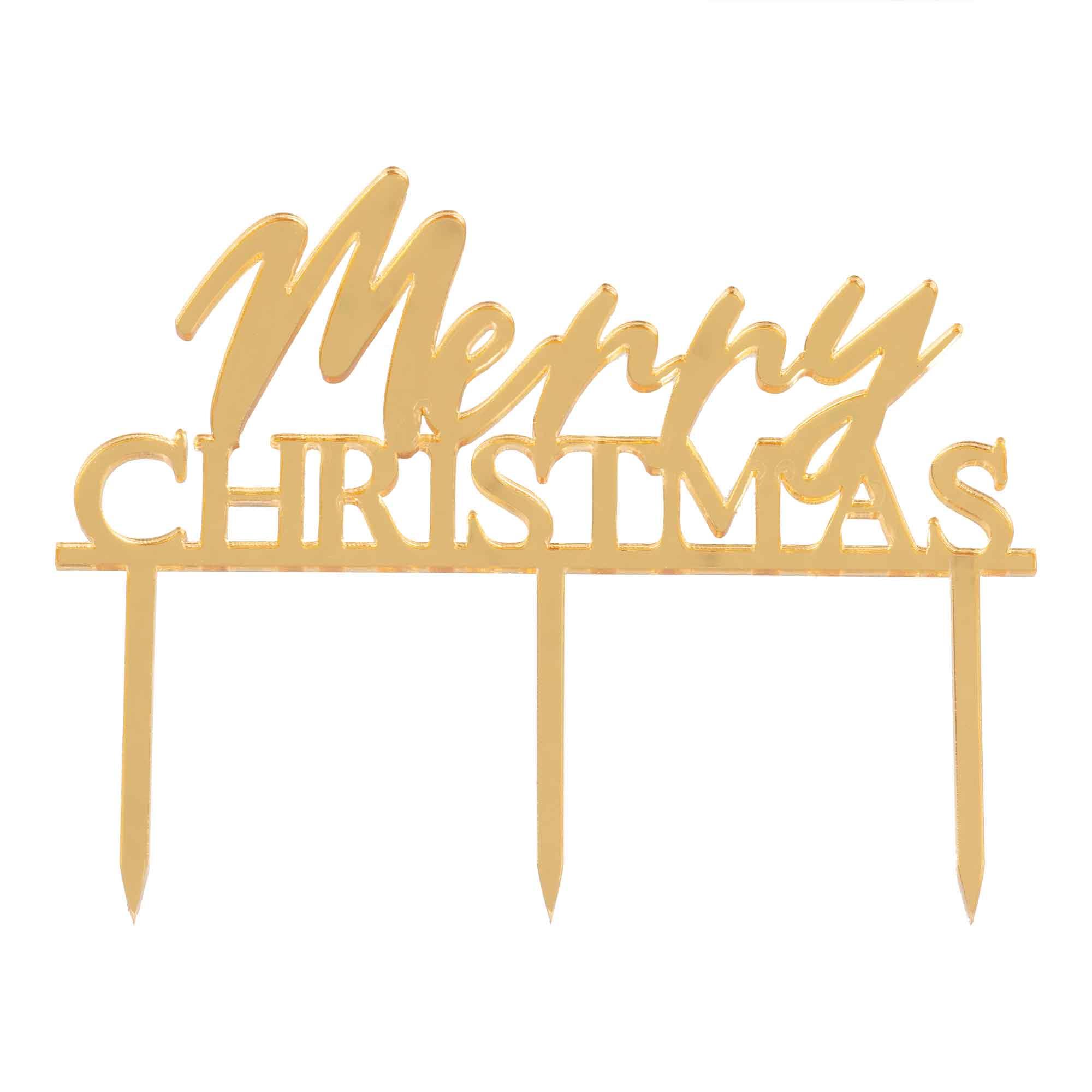 Merry Christmas Touch of Sparkle Gold Acrylic Cake Topper