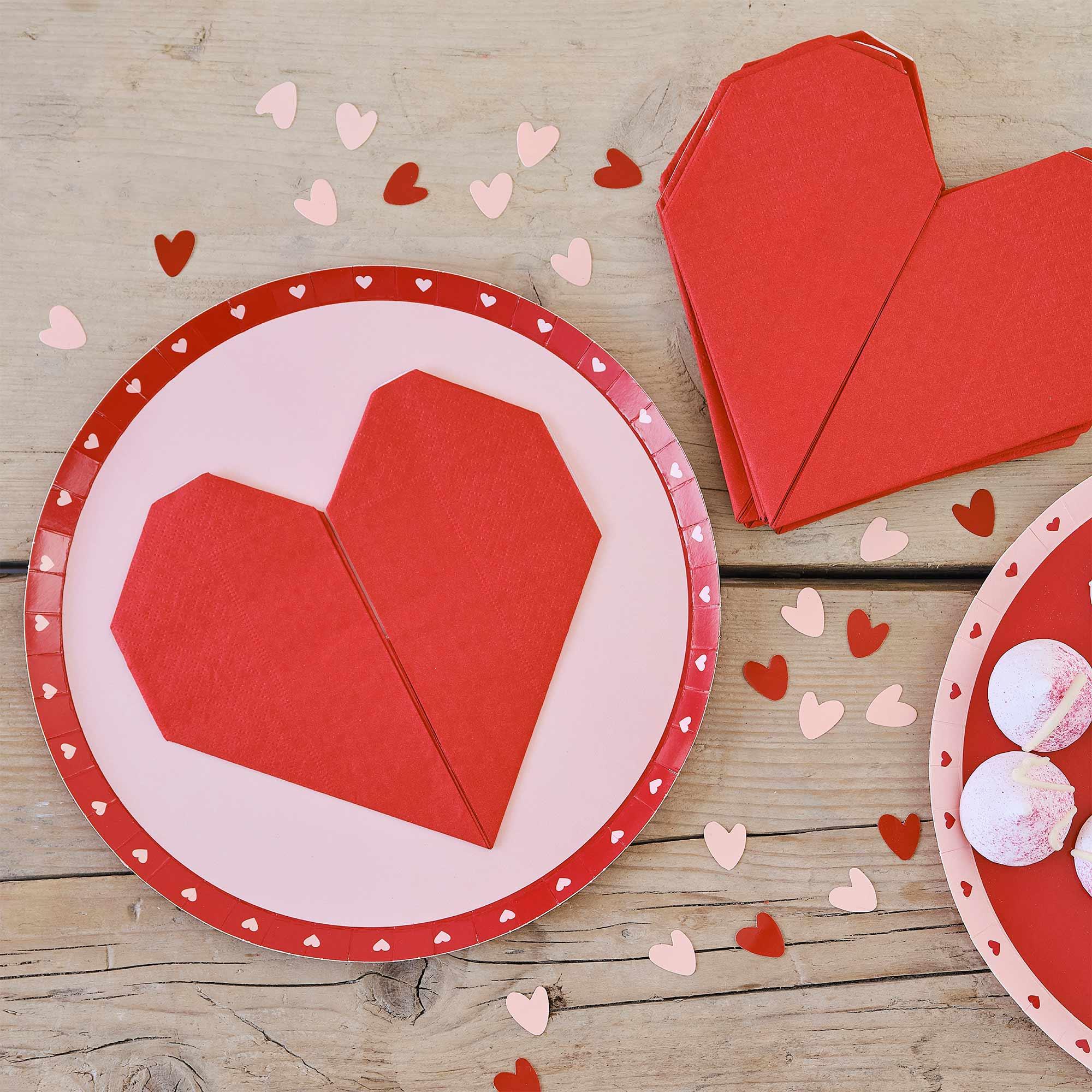 Be Mine Red Origami Paper Heart Napkins Pack of 16