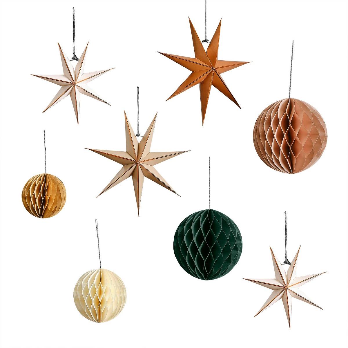 Cosy Copper Stars Honeycomb Balls Hanging Christmas Decorations Pack of 8