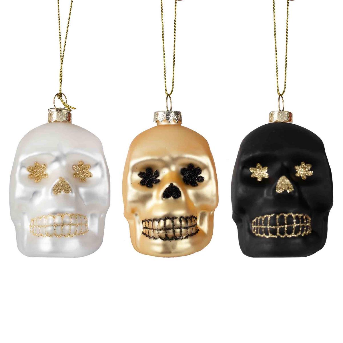 Deadly Soiree Halloween Skull Tree Decorations Pack of 3