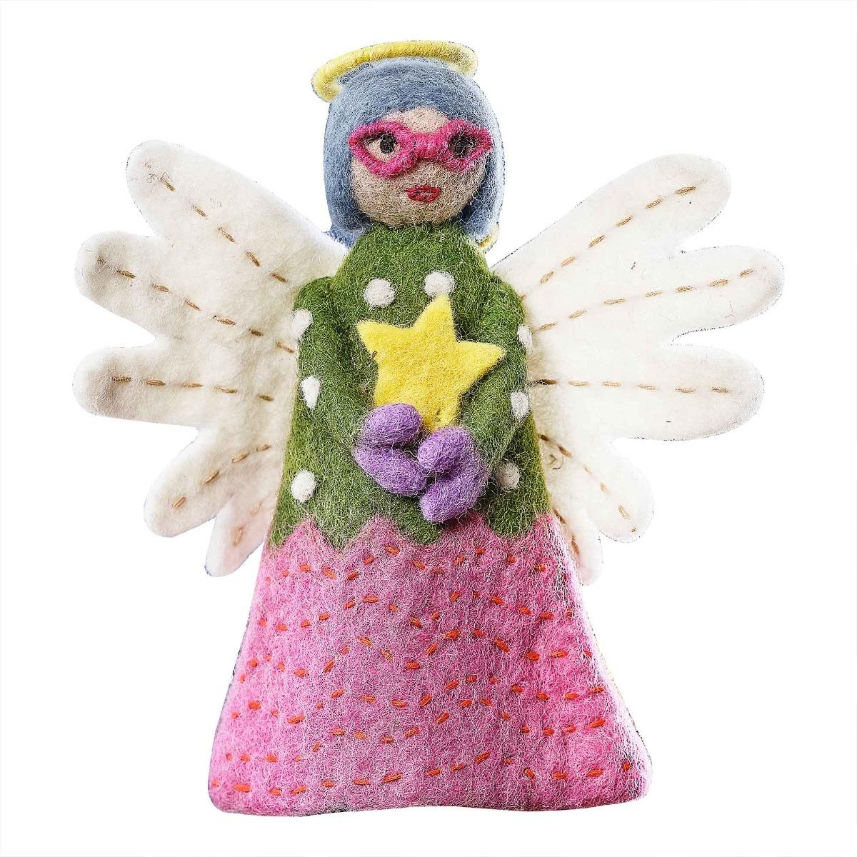 Merry and Bright Christmas Felt Angel Tree Topper