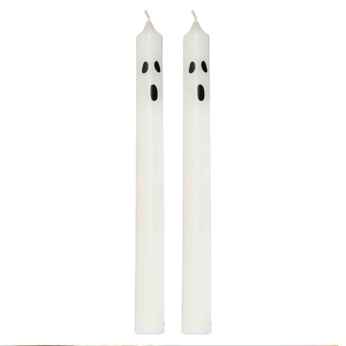 Pumpkin Spice Halloween Ghost Face Dinner Candles Pack of 2