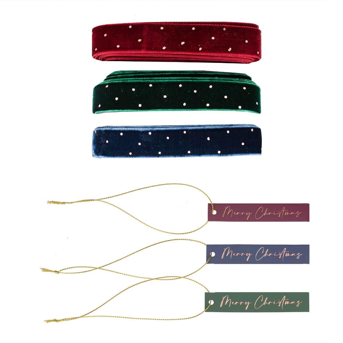 Velvet Luxe Christmas Gift Tags and Ribbon Gift Wrap Set