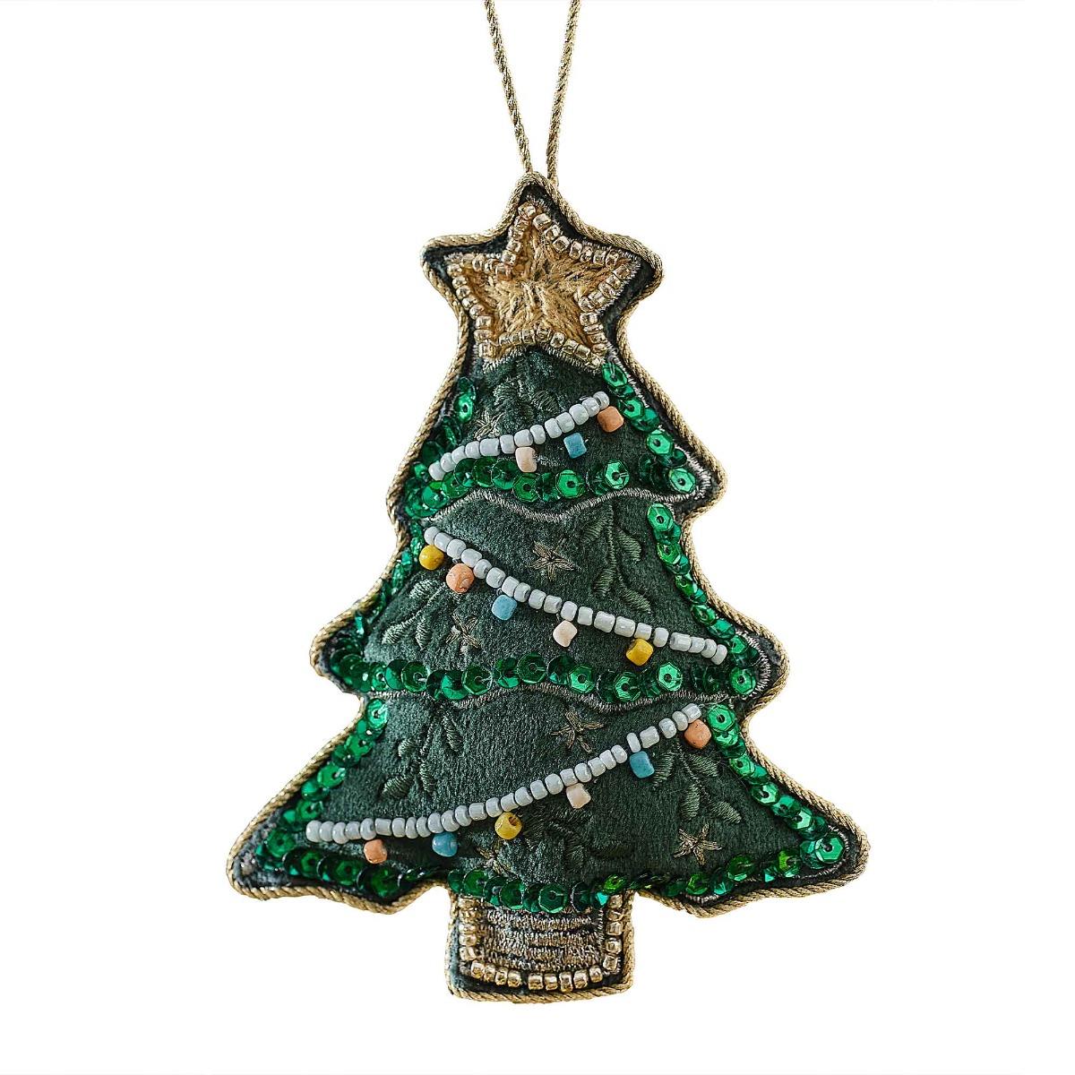Velvet Luxe Beaded Christmas Tree Hanging Decoration