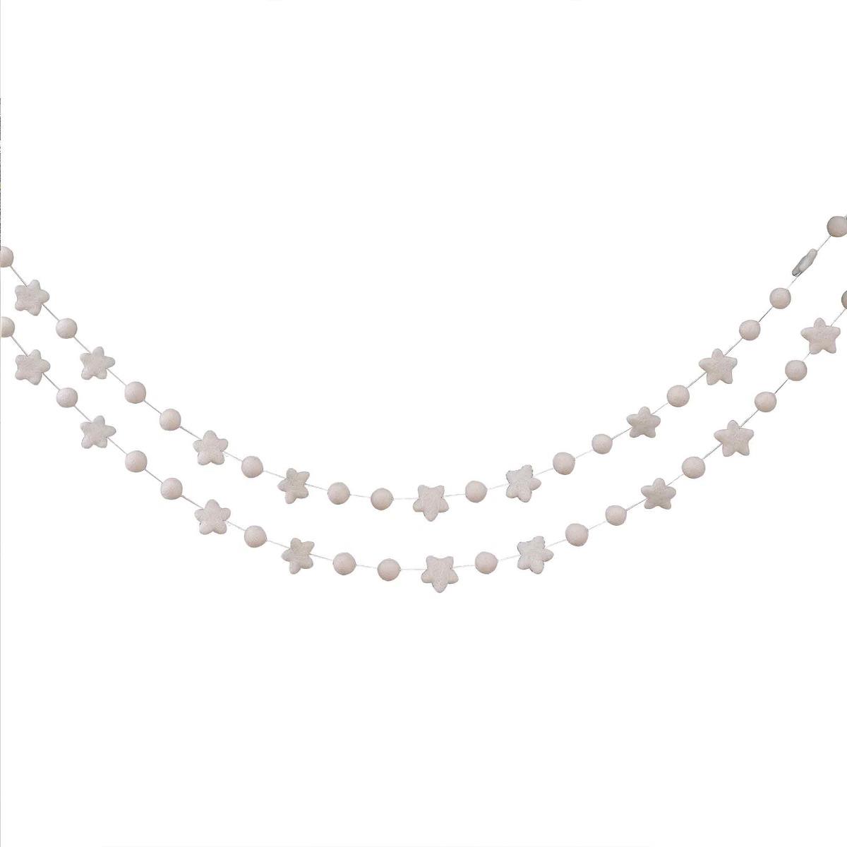 White Christmas Felt Beads Stars Garland