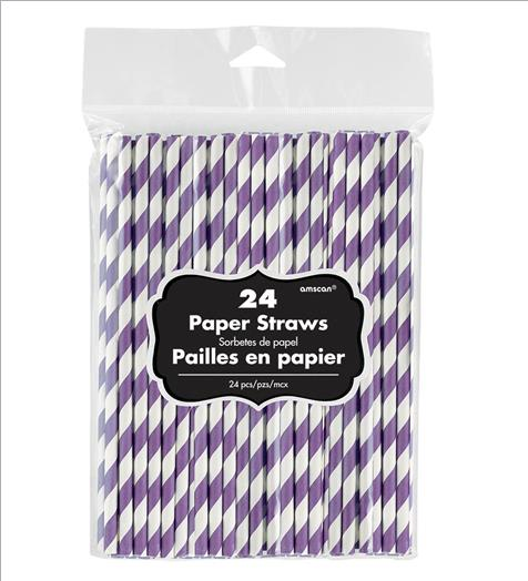 New Purple Paper Straws Pack of 24