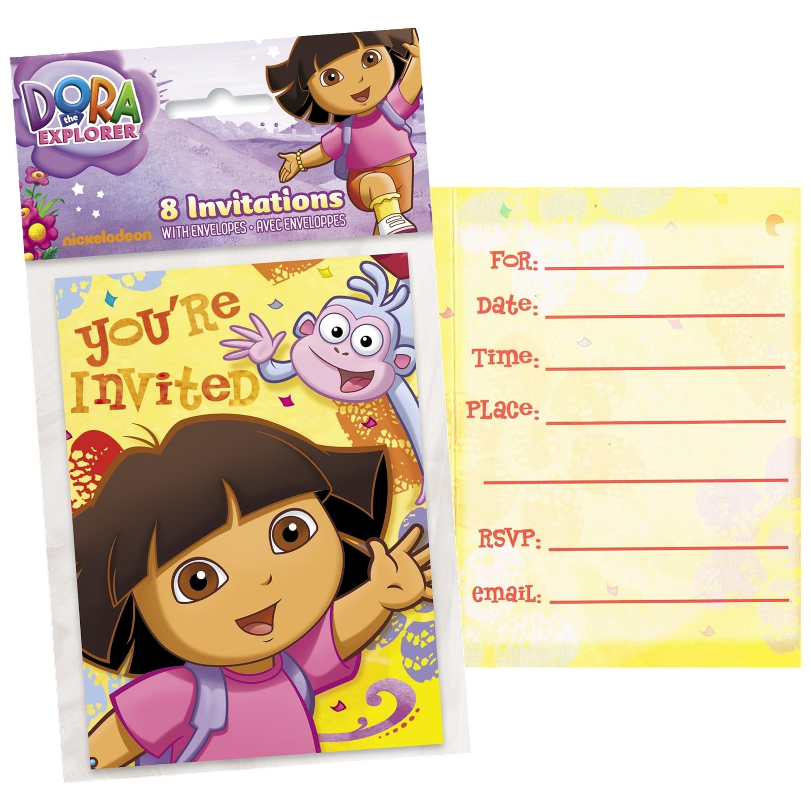 Dora The Explorer and Boots Party Invitations (Pack of 8)