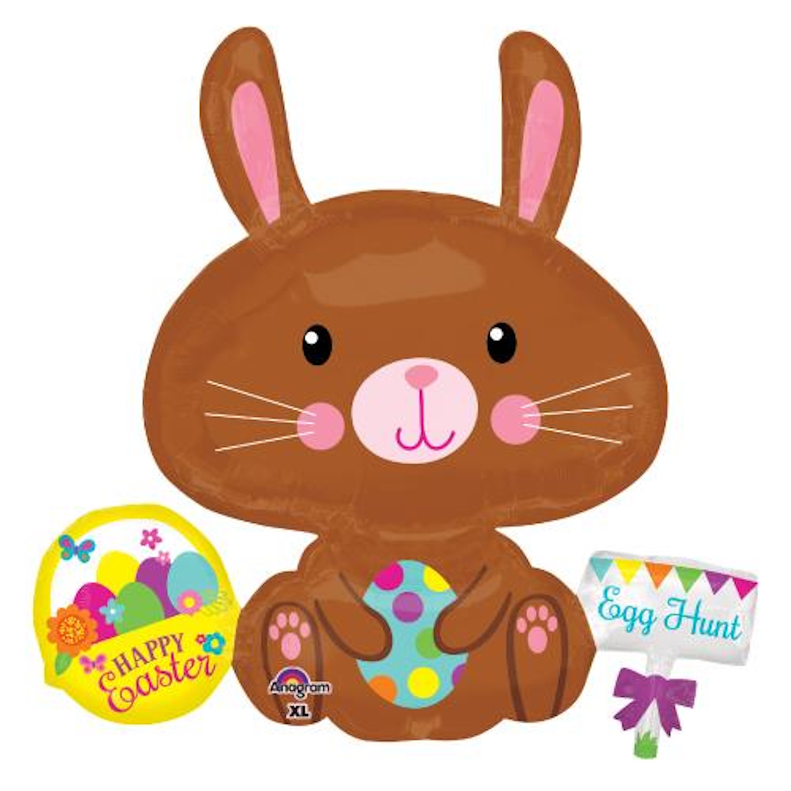 Shape Easter Bunny Rabbit and Basket of Eggs Foil Balloon