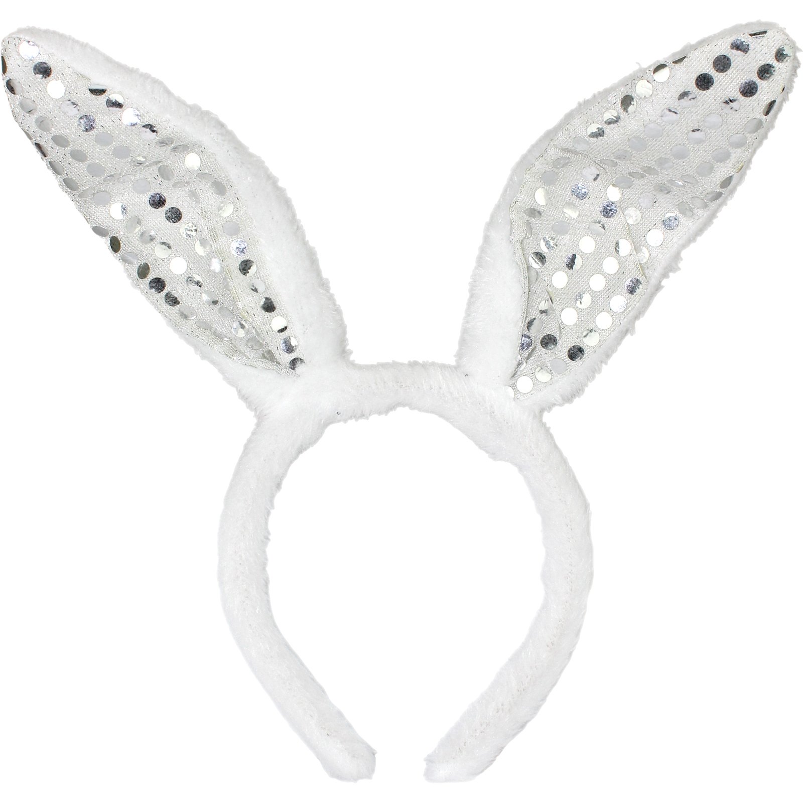 Plush Silver Sequin Bunny Ears Headband