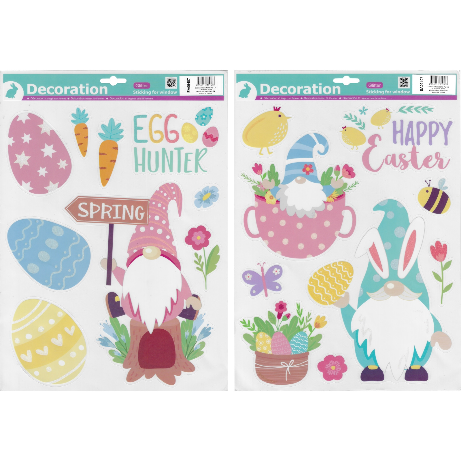 Glitter Easter Gnome Window Clings (Pack of 9)