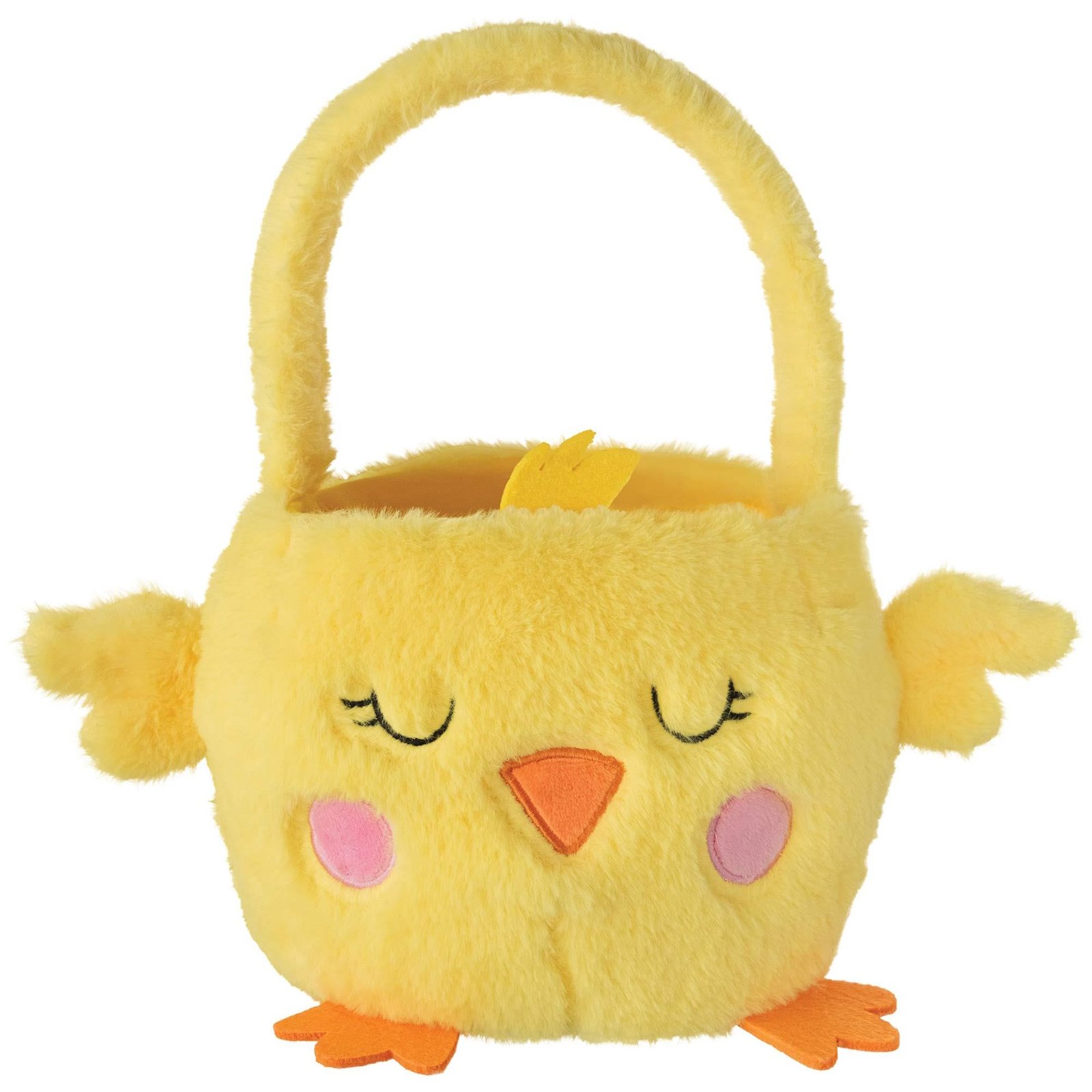 Plush Yellow Chick Basket with Handle