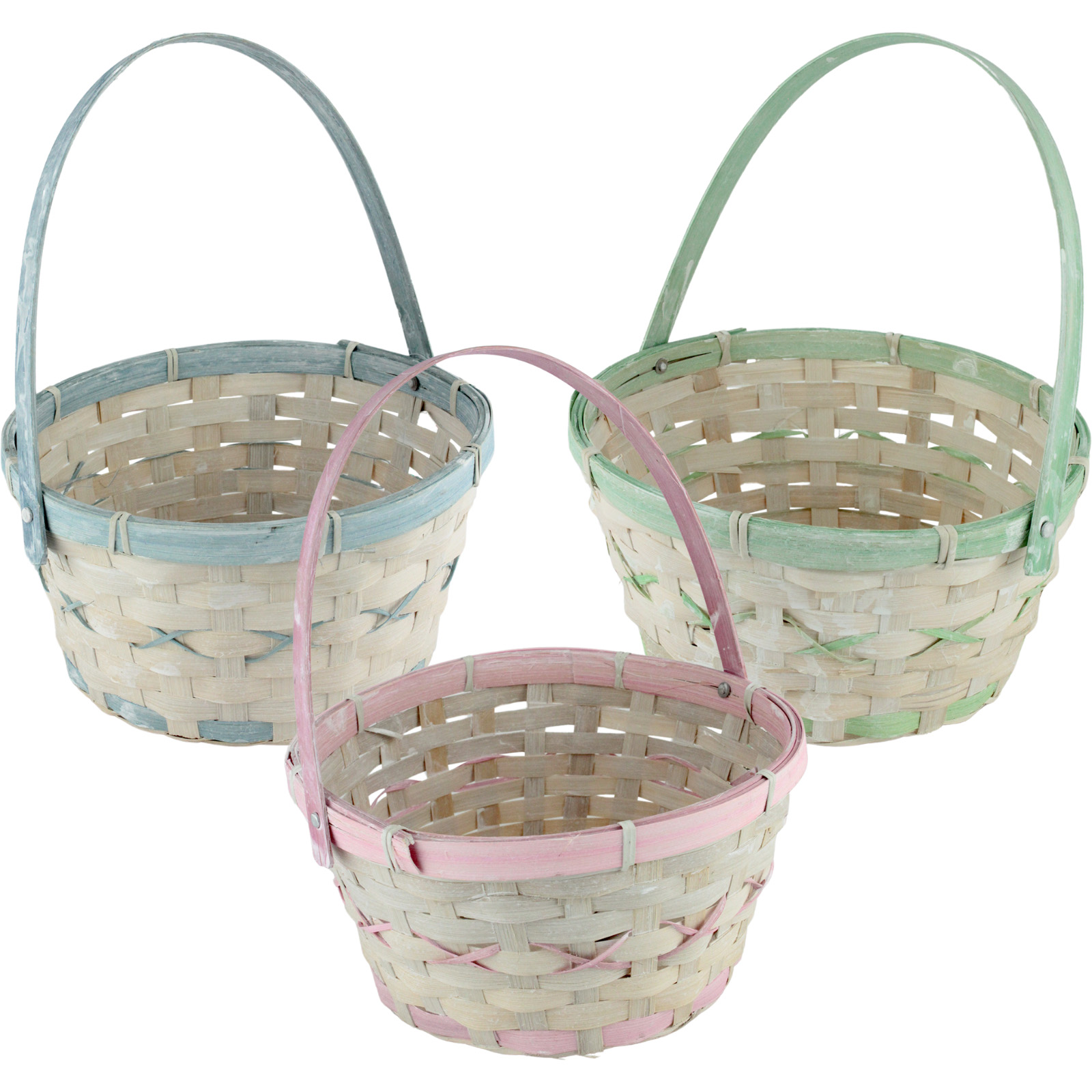 Pastel Bamboo Easter Gift Basket With Handle (One Only)
