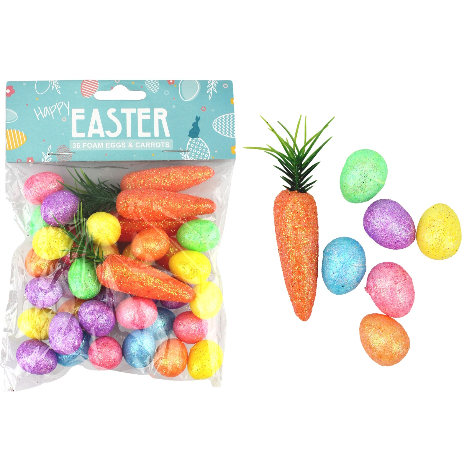 Glitter Foam Mini Carrot & Egg Decorations (Pack of 36)
