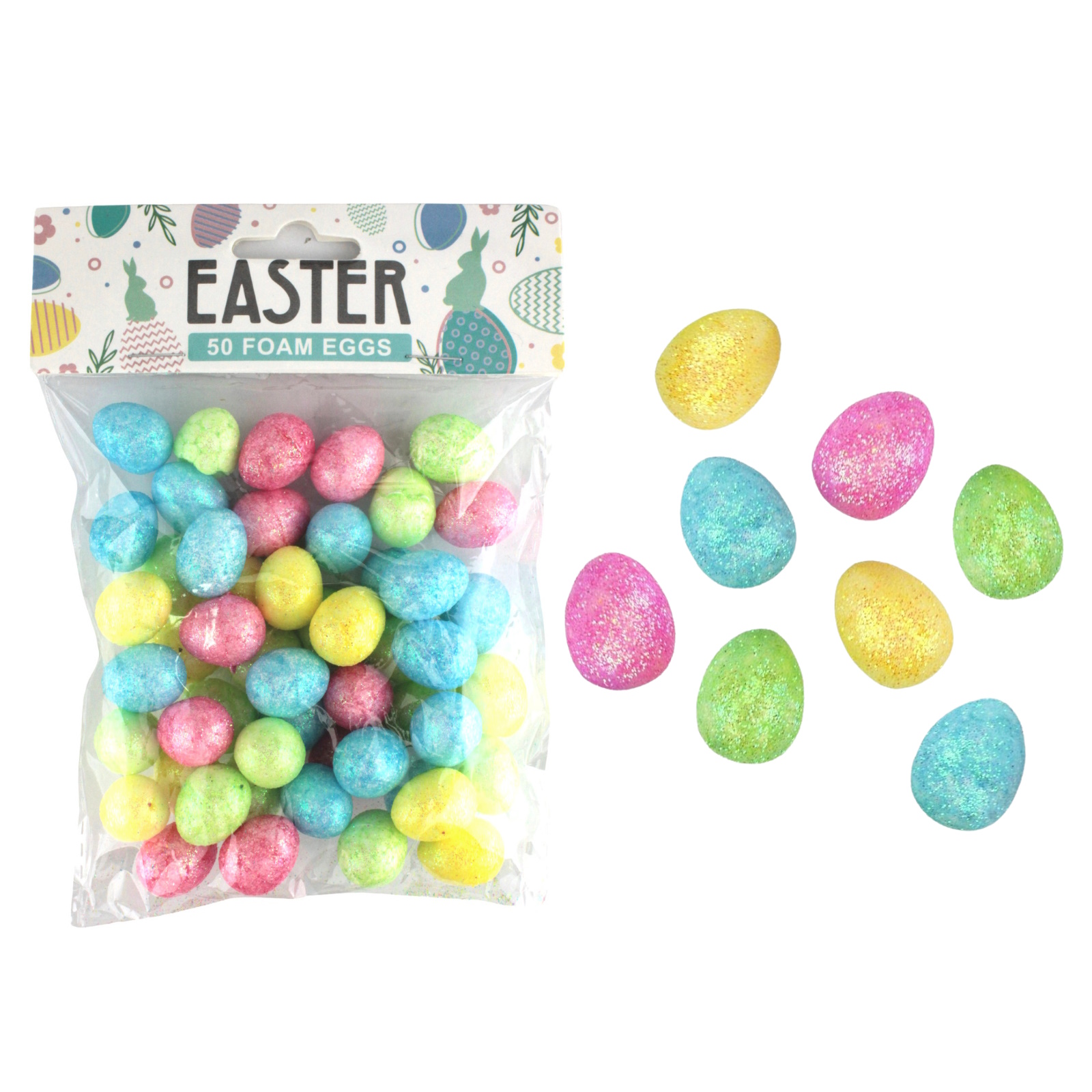 Mini Glitter Foam Easter Egg Decorations (Pack of 50)