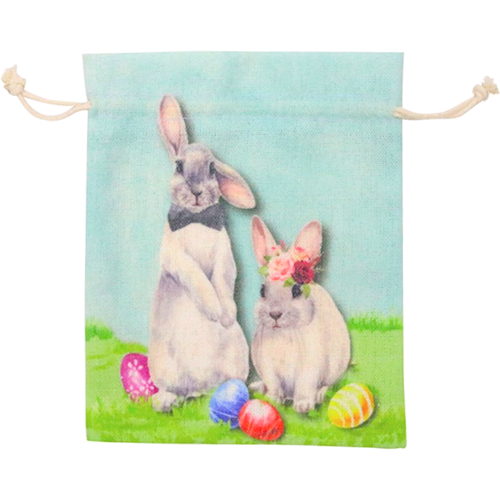 Easter Rabbits Canvas Drawstring Bag 14.5cm