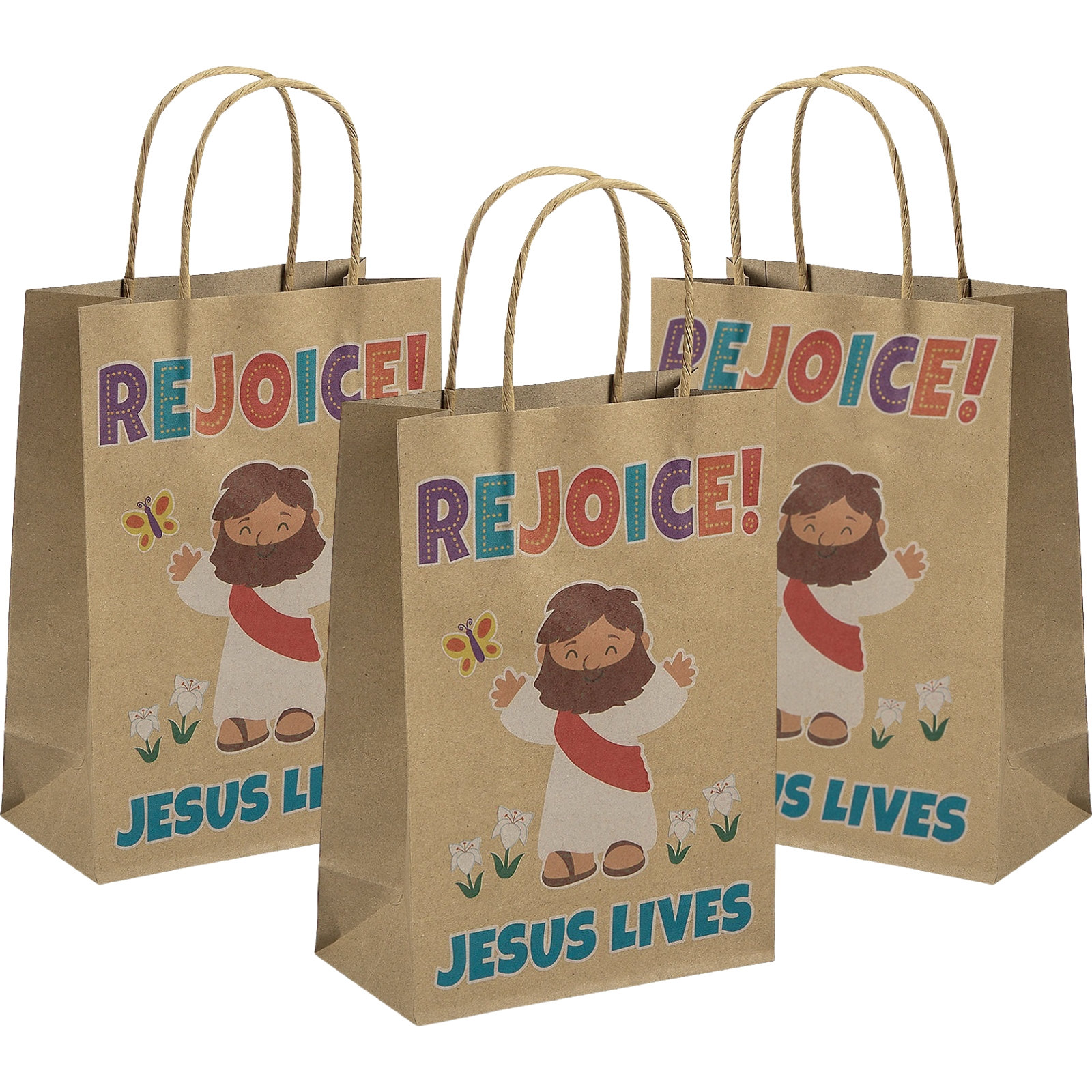 Rejoice Jesus Lives Paper Gift Bags 22.5cm (Pack of 12) 