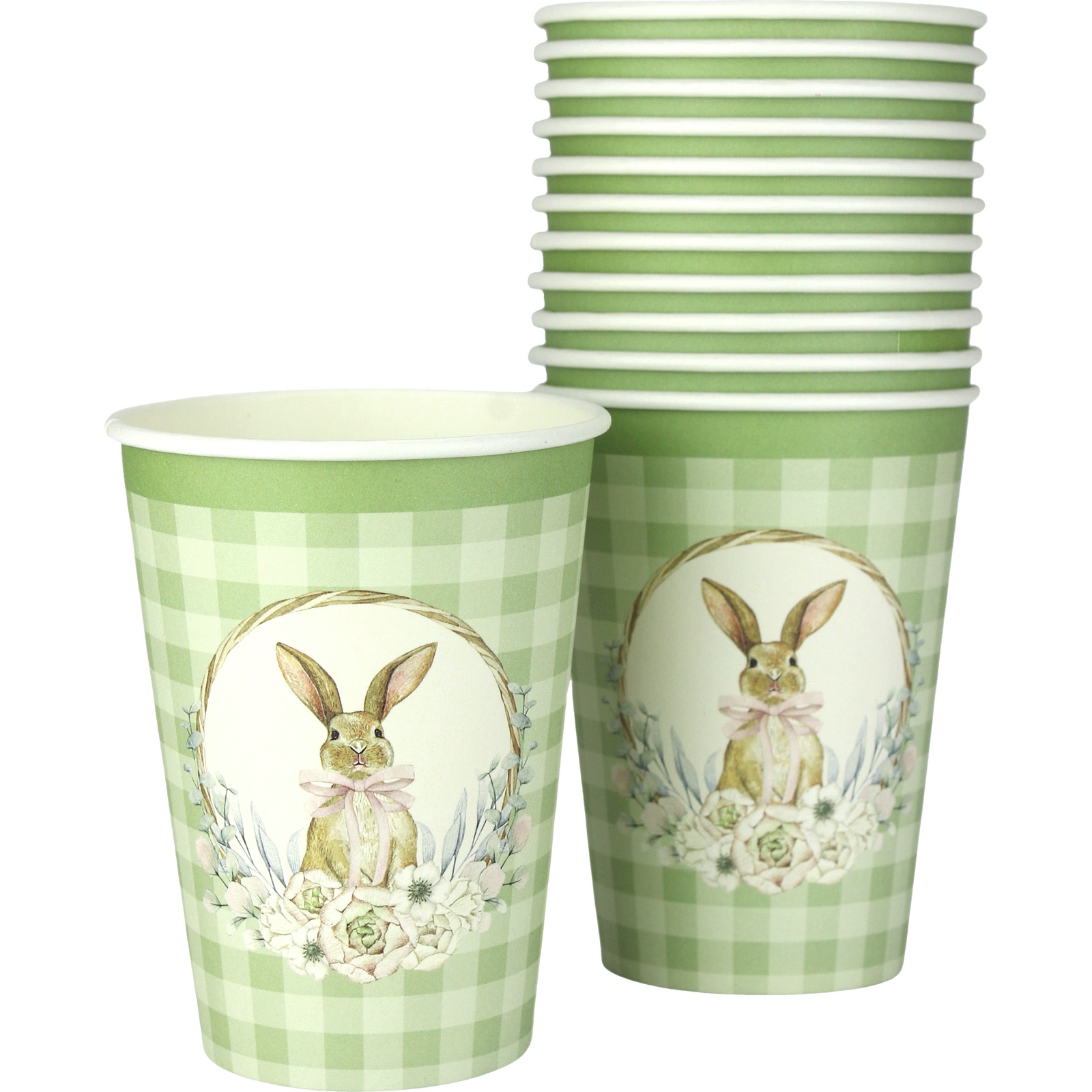 Gingham Cottage Bunnies Paper Cups (Pack of 12)