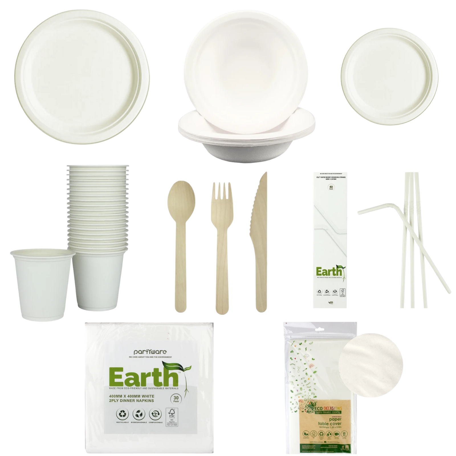 White Eco Mega Party Set for 8 Guests 