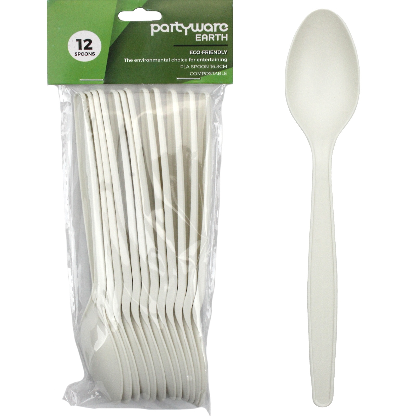 White Eco Plastic PLA Spoons (Pack of 12)