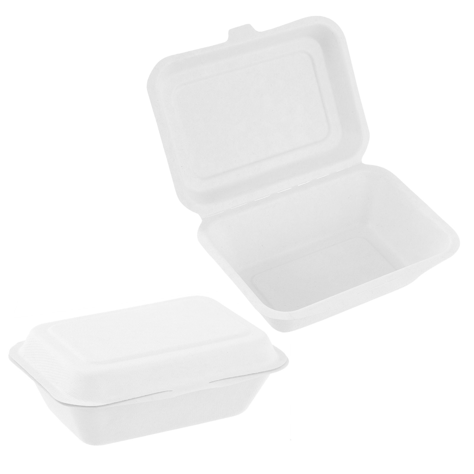 White Eco Sugarcane 600ml Snack Boxes 18.5cm x 13.5cm x 5.5cm (Pack of 8)