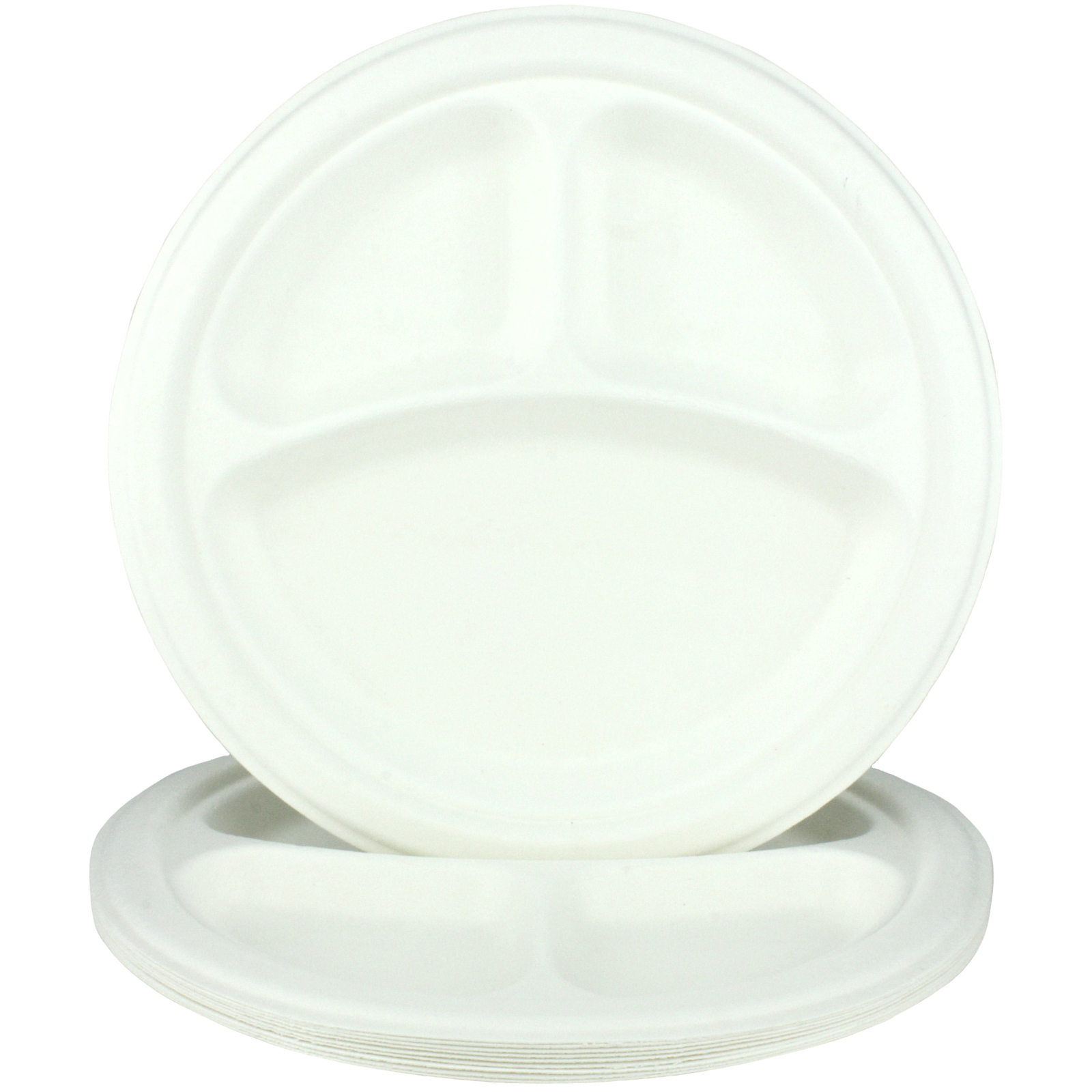 White Sugar Cane Large Round Divided Plates (Pack of 10)