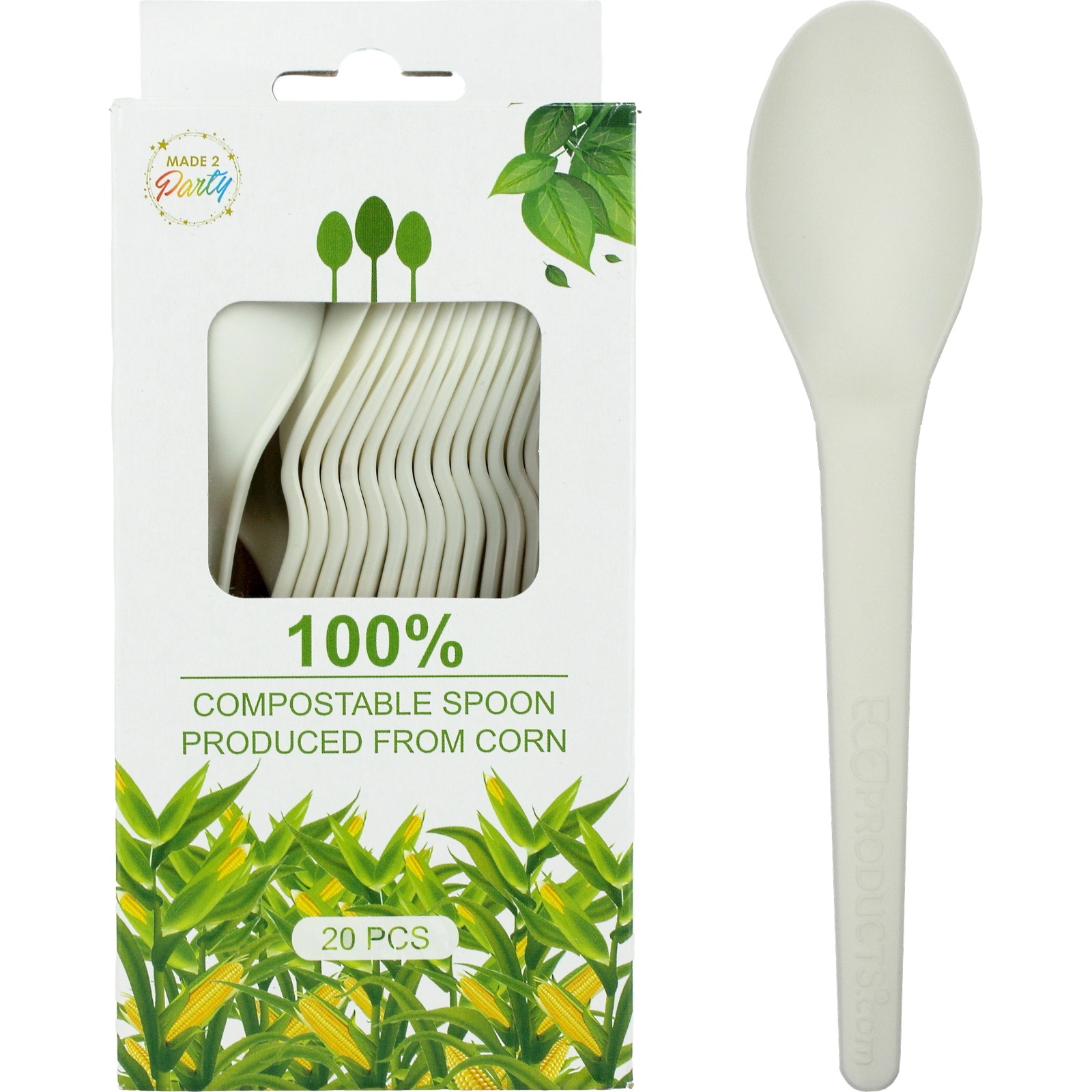 White Compostable Plastic PLA Spoons (Pack of 20)