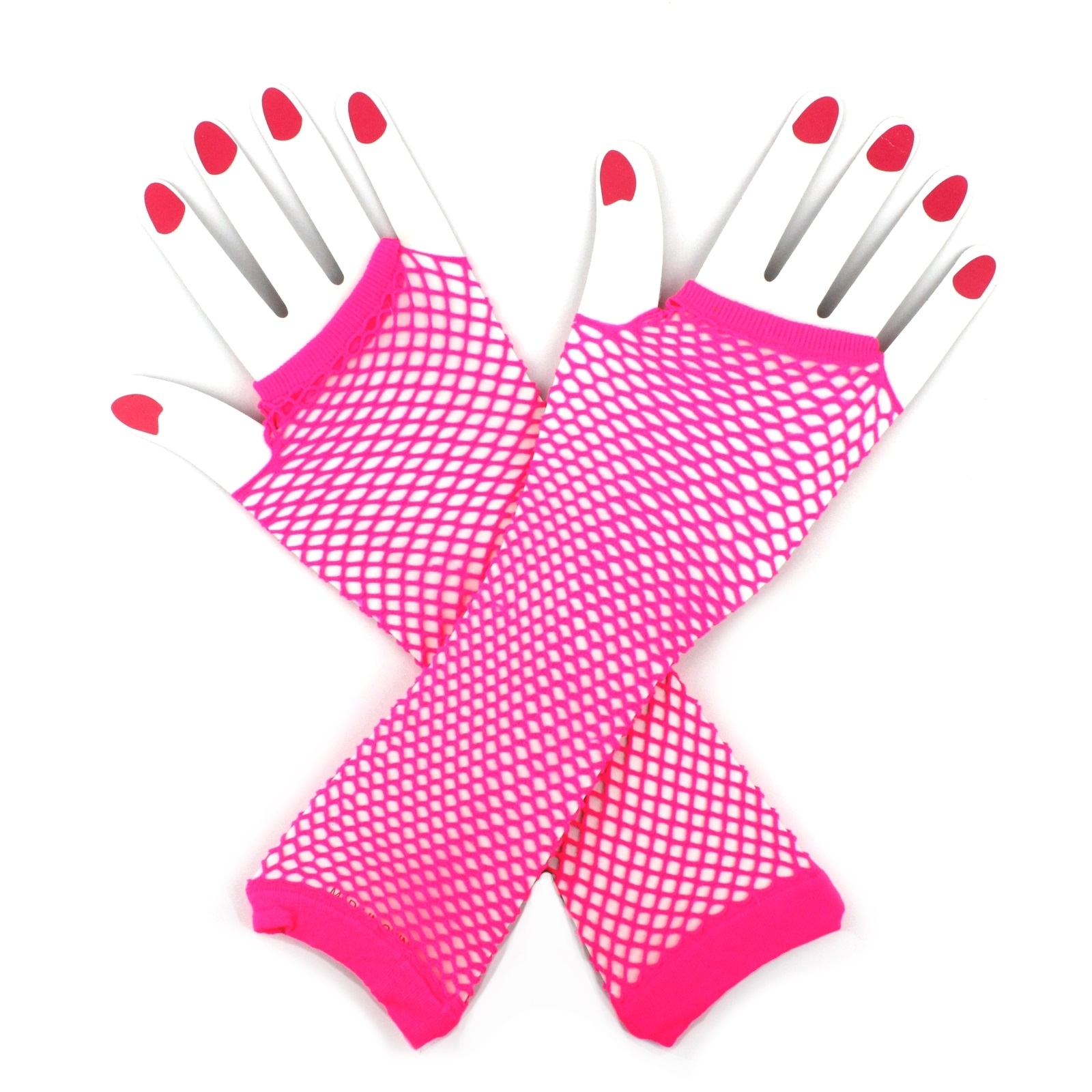Neon Pink Fingerless Fishnet Gloves