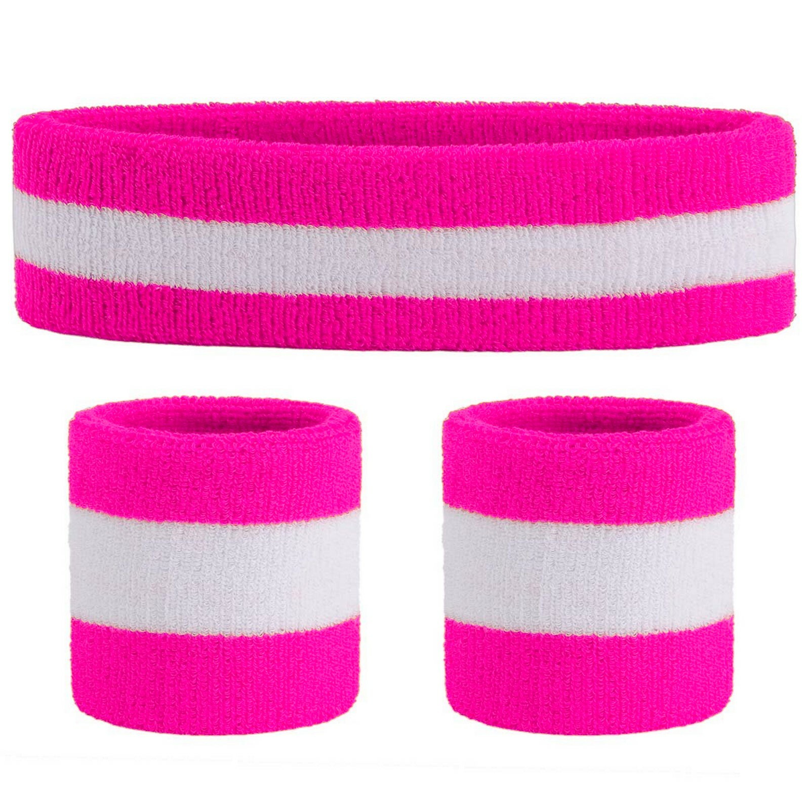 Neon Pink and White Sweatband Set