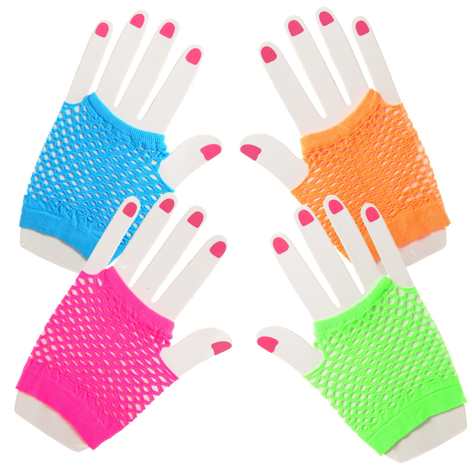 Neon Short Assorted Fingerless Fishnet Gloves (12 Pairs)
