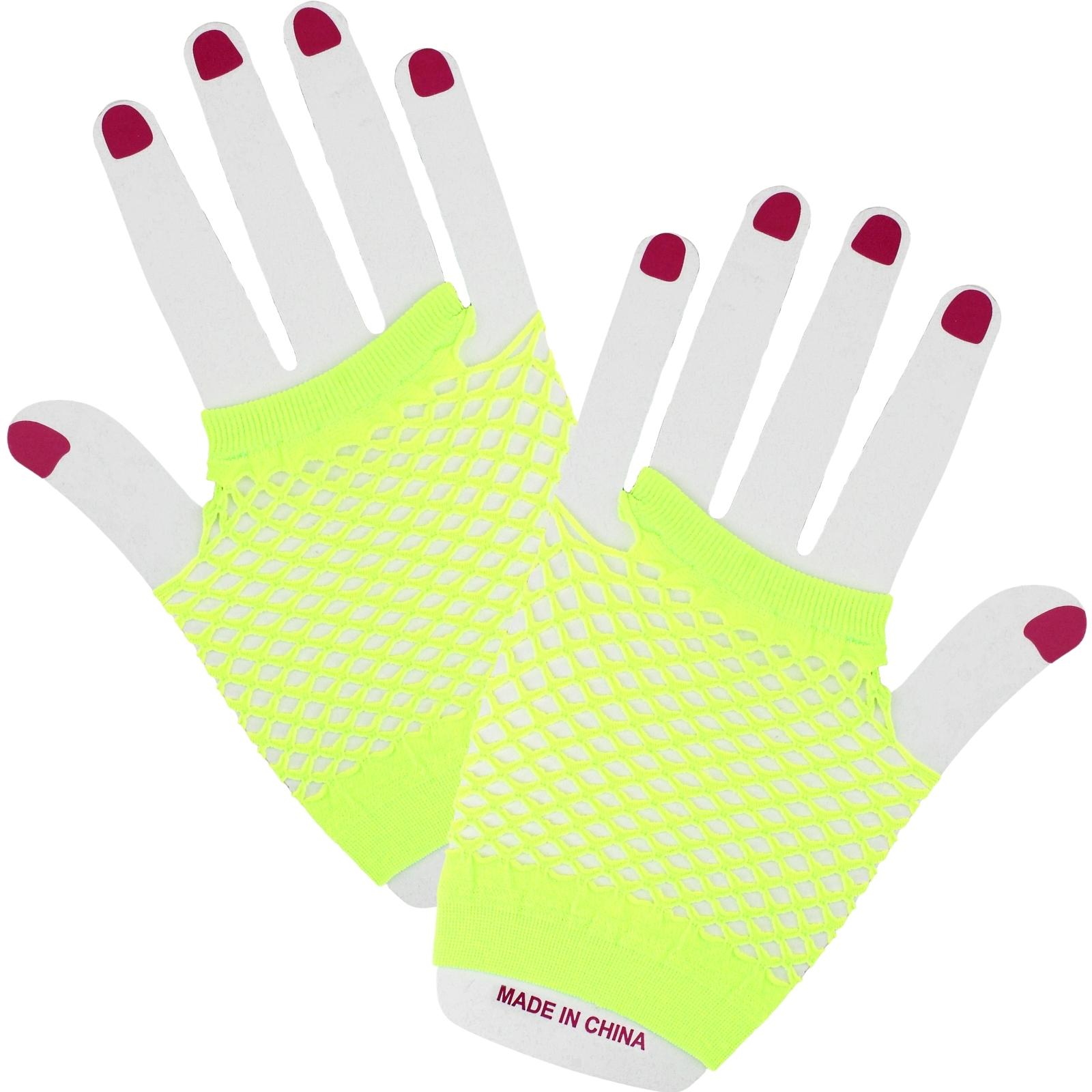 Neon Yellow Short Fingerless Fishnet Gloves
