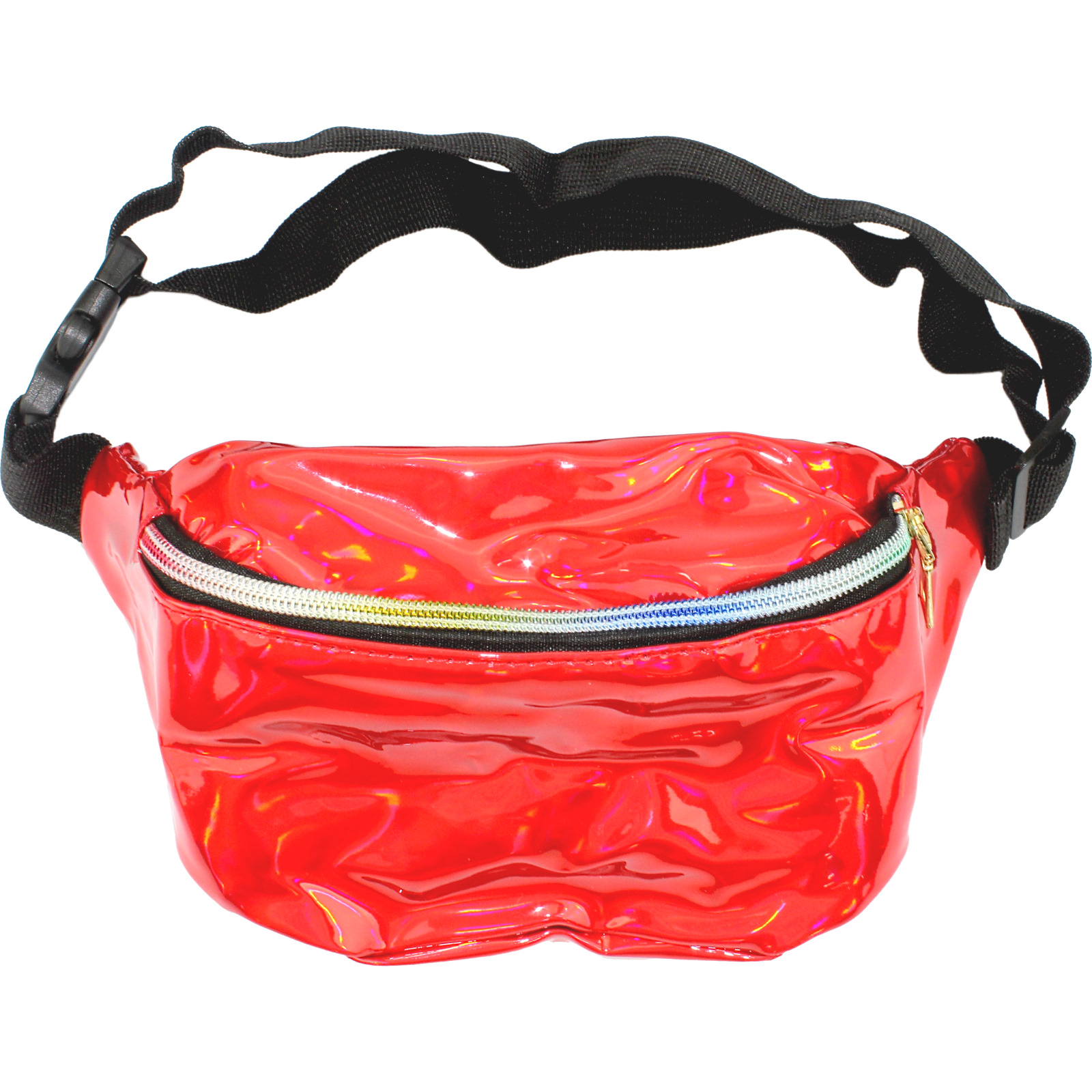 Iridescent Red Bum Bag with Rainbow Zip
