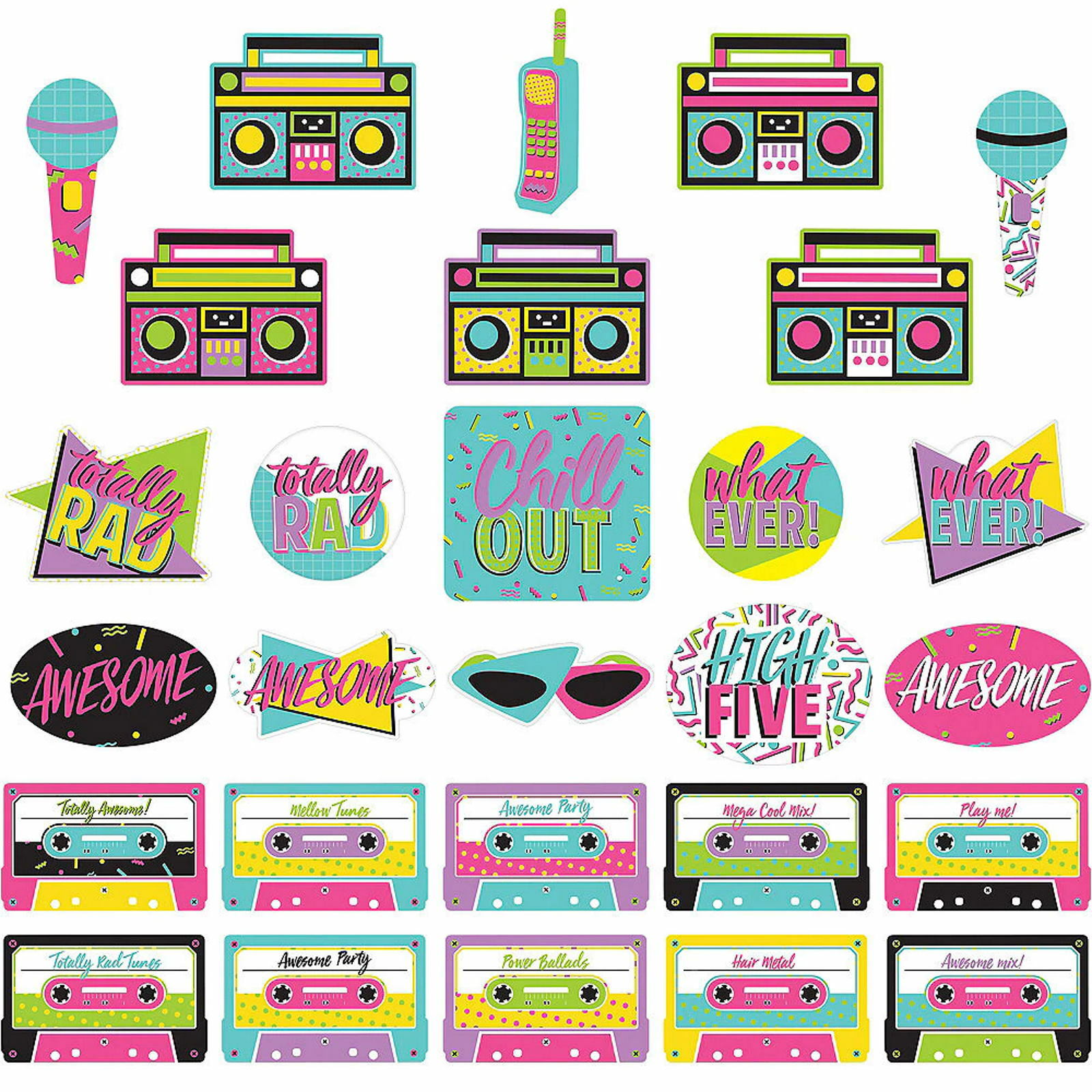 Awesome 80's Cutout Wall Decorations (Pack of 30)
