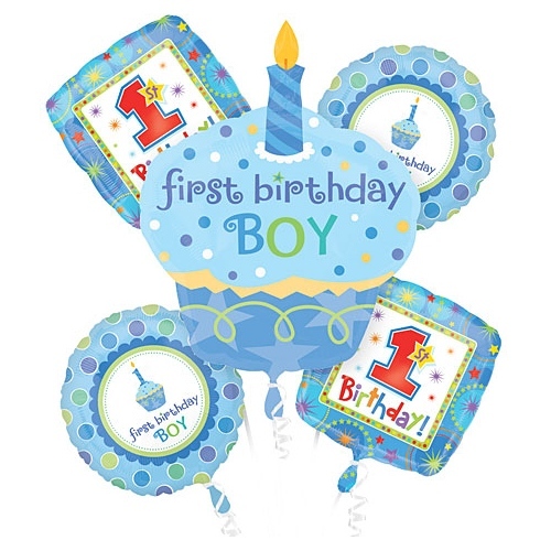 Boys 1st Birthday Cupcake Helium Balloon Bouquet