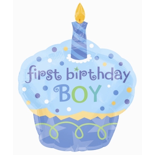 Boys 1st Birthday Cupcake Supershape Helium Balloon