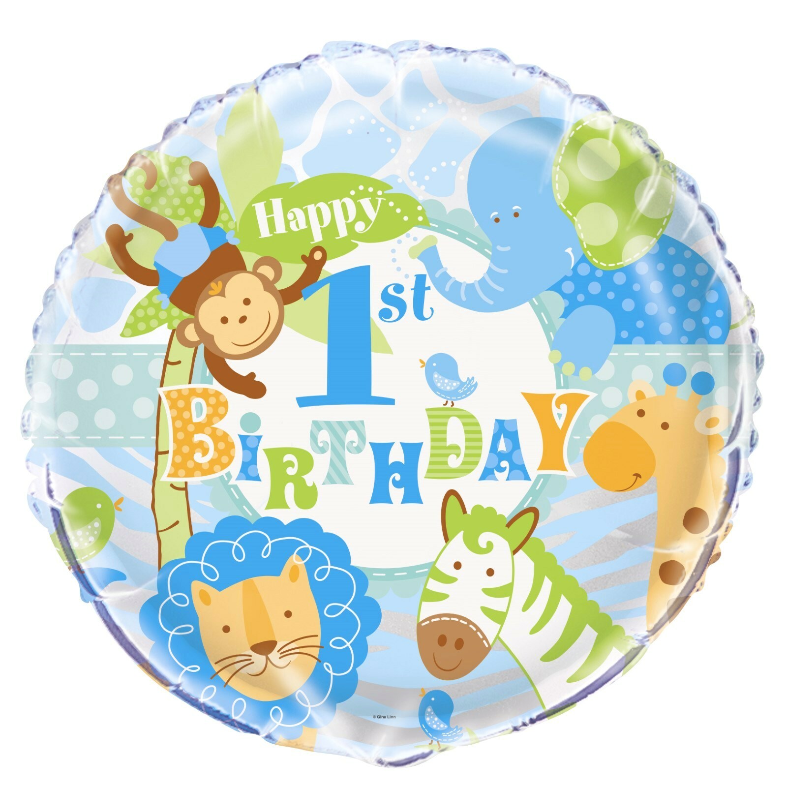 Blue Safari 1st Birthday Helium Balloon