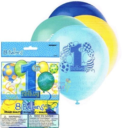 Boys 1st Birthday Balloons (Pack of 8)