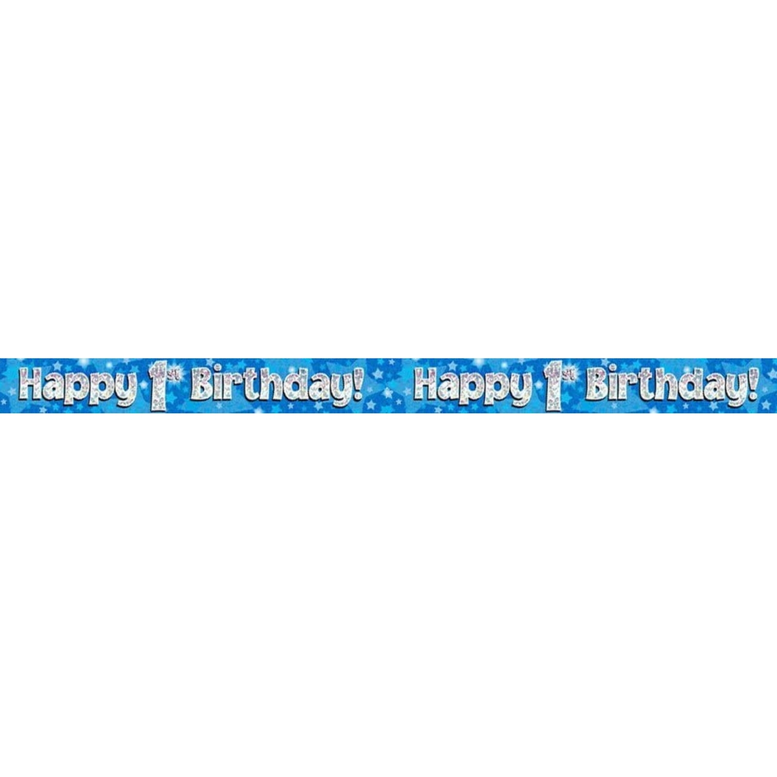 Happy 1st Birthday Blue Holographic Banner