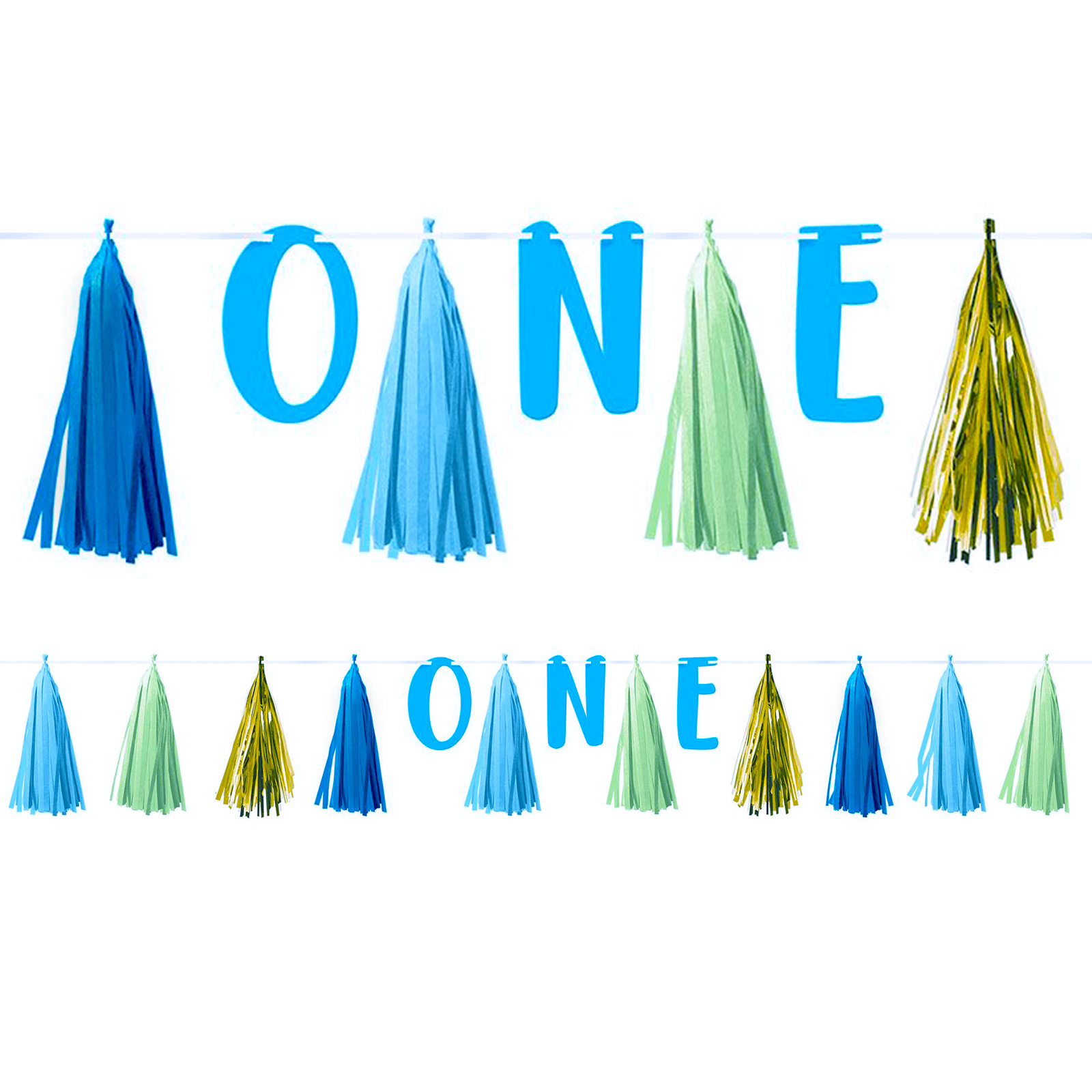 Boys 1st Birthday Pastel and Gold Foil Tassel Garland Banner