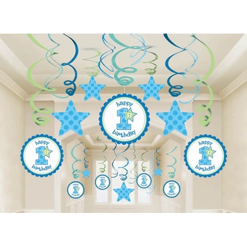 Boys 1st Birthday Swirl Decorations (30 Pieces)