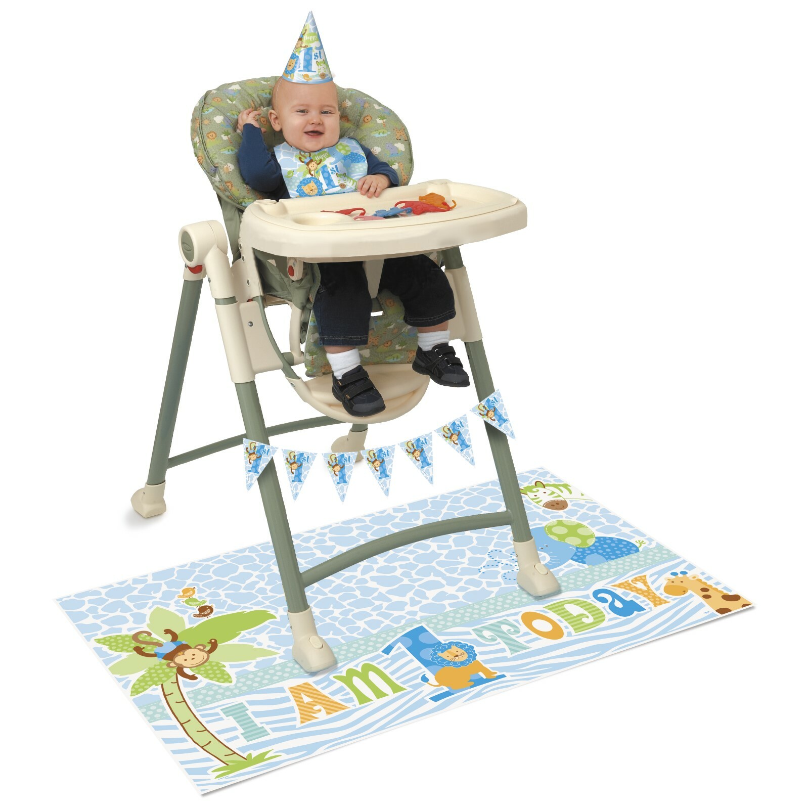 Blue Safari 1st Birthday High Chair Decoration Kit