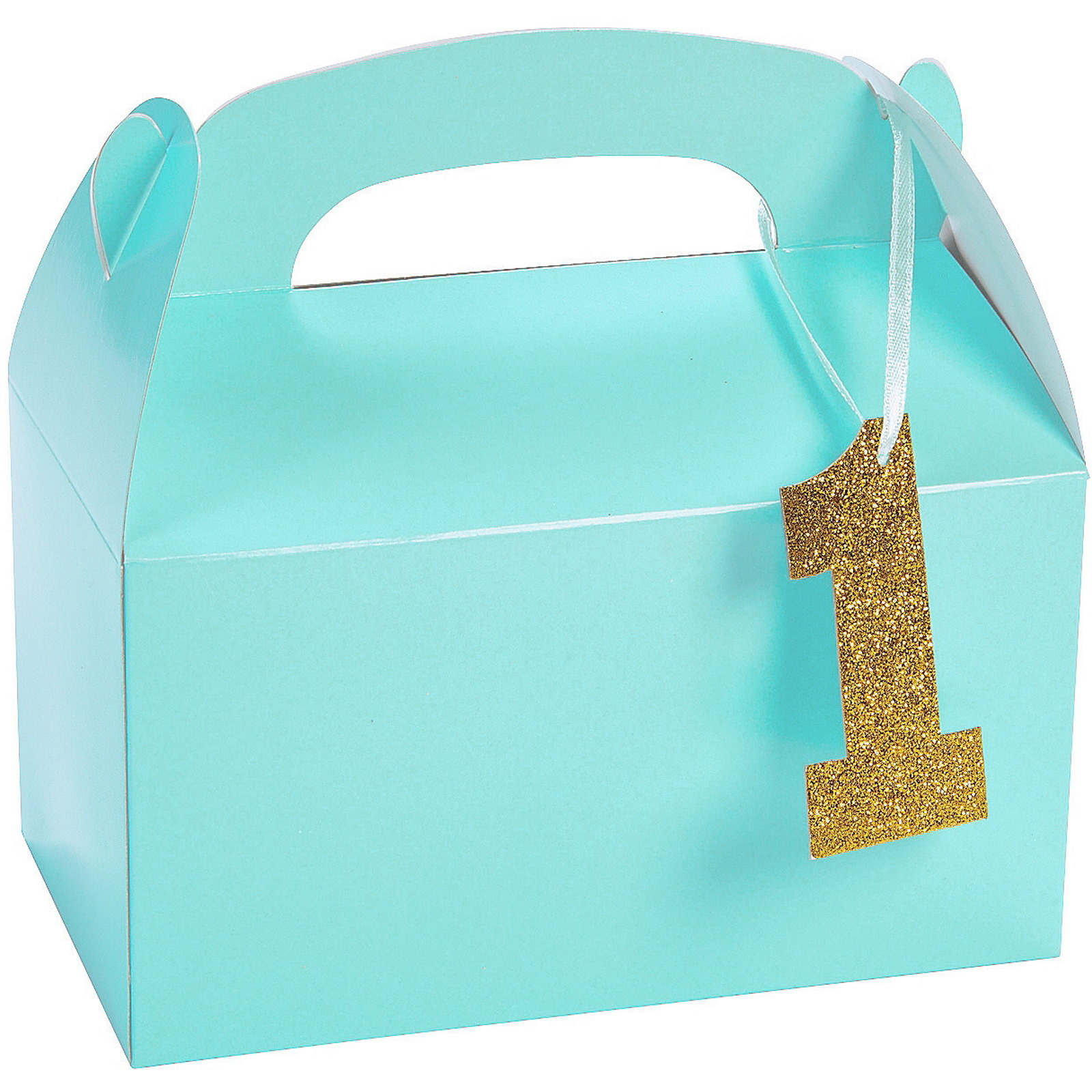 Light Blue 1st Birthday Treat Boxes With Tags (Pack of 12)