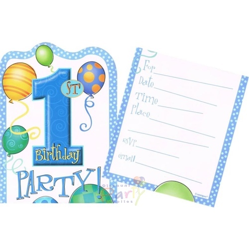 Boys 1st Birthday Party Invitations (Pack of 8)