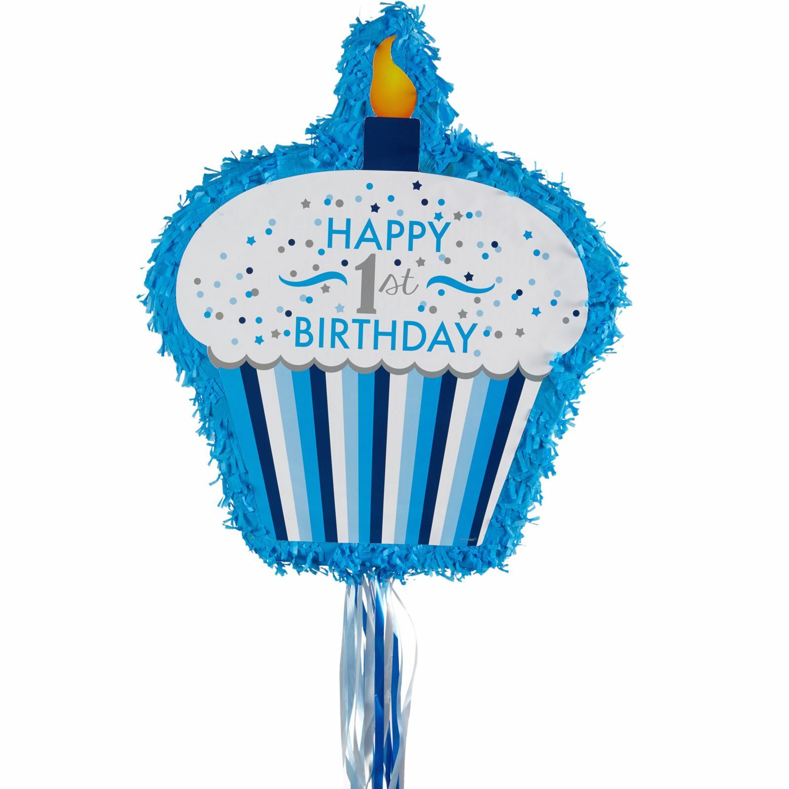 Blue 1st Birthday Cupcake Pull String Pinata