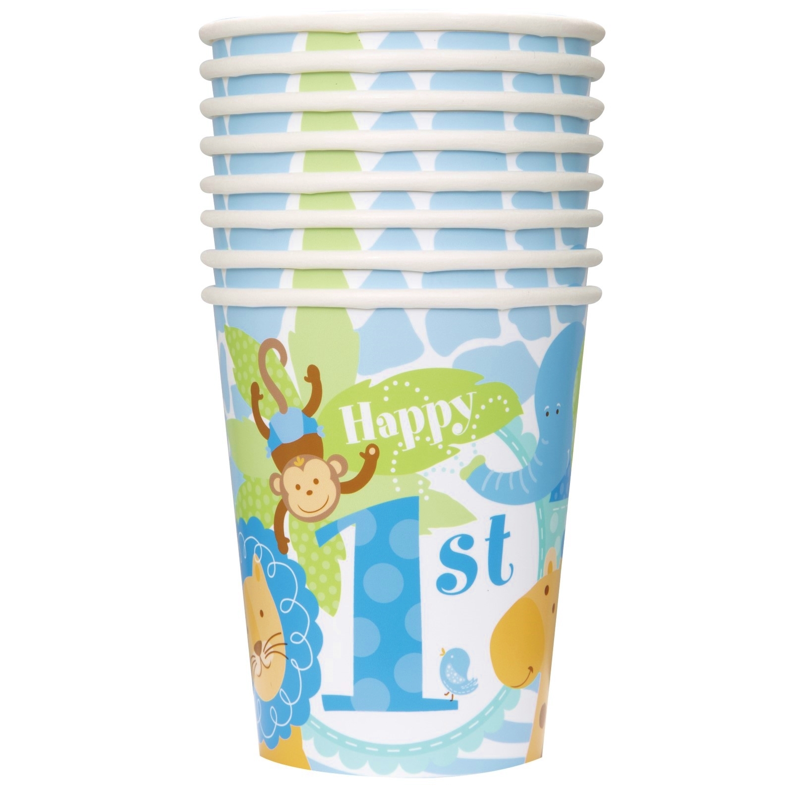 Blue Safari 1st Birthday Paper Cups (Pack of 8)