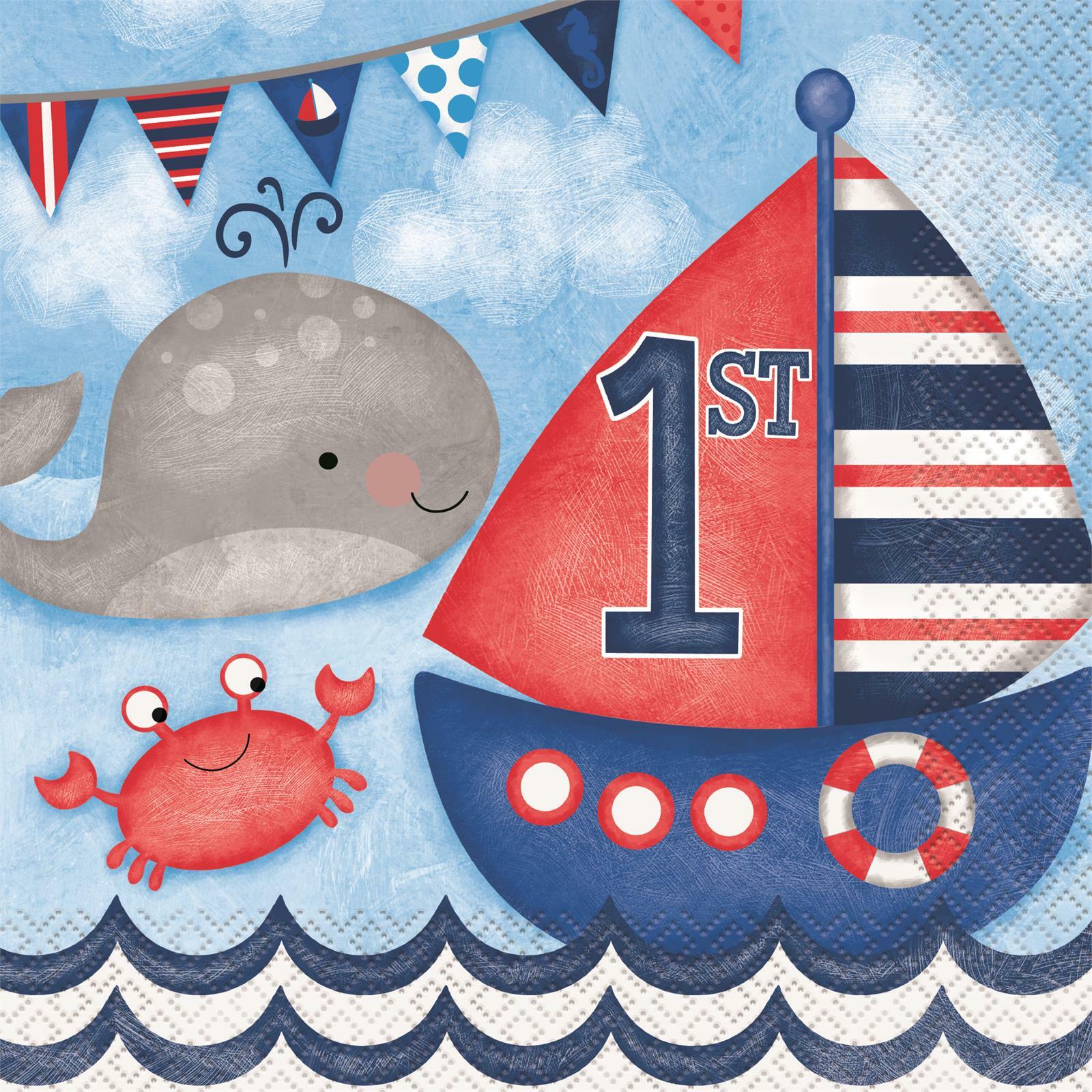 Nautical First Birthday Large Napkins / Serviettes (Pack of 16)