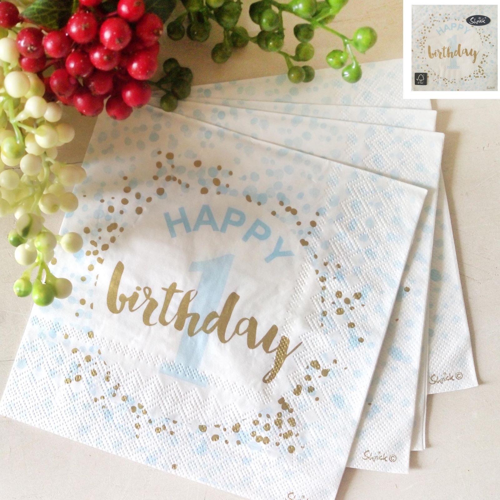 1st Birthday Boy Confetti Large Napkins / Serviettes (Pack of 16)