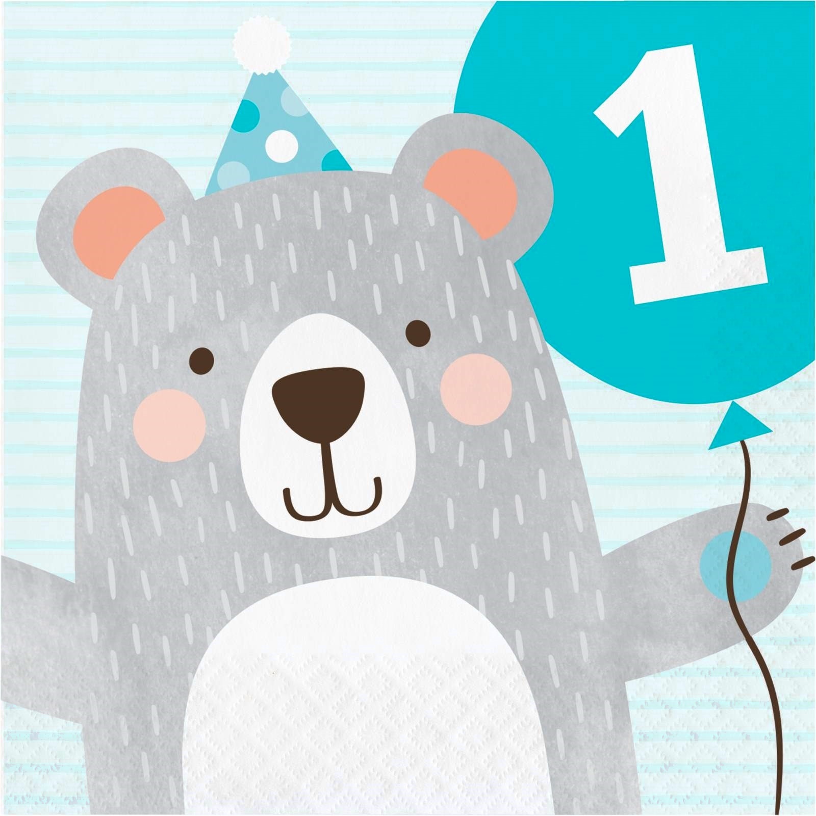 1st Birthday Bear Number 1 Large Napkins / Serviettes (Pack of 16)