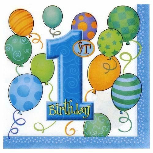 Boys 1st Birthday Small Napkins / Serviettes (Pack of 16)