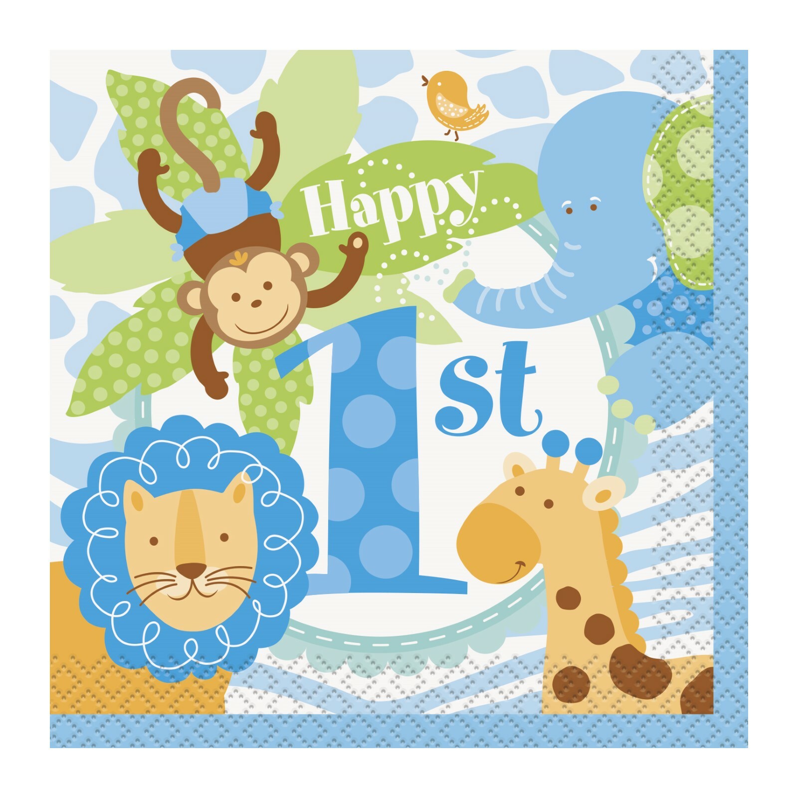 Blue Safari 1st Birthday Small Napkins / Serviettes (Pack of 24)